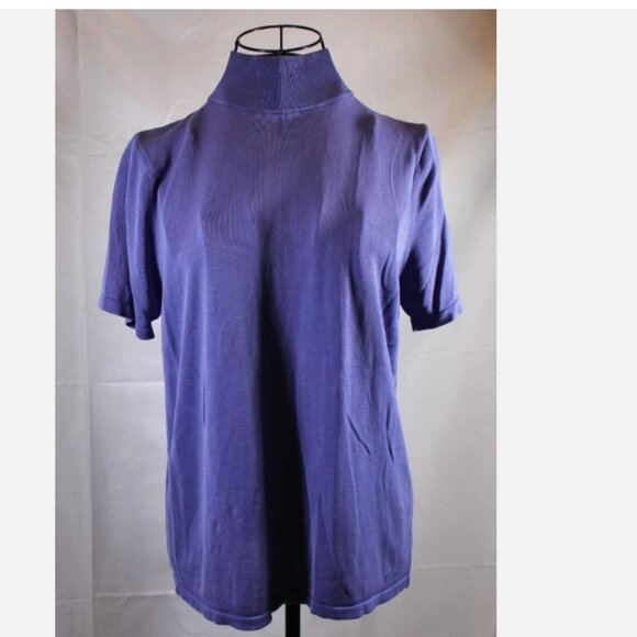 Lord & Taylor Purple Silk Sweater Pullover Top Vtg Large Mock Neck Short Sleeve - Picture 1 of 5